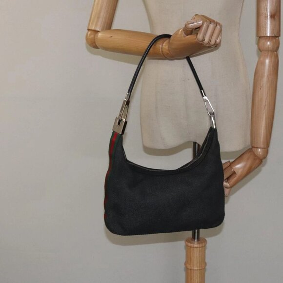 GUCCI Web Sherry Line Shoulder Bag Canvas Black Red Green - Picture 14 of 16